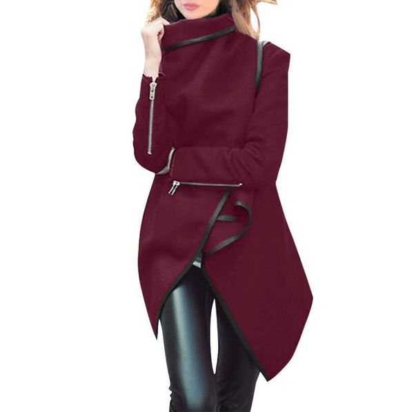 

autumn new european and american irregular wool windbreaker women's fashion long coat jacket, Black