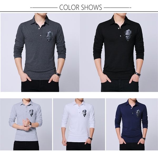 T-shirt casual da uomo autunno manica lunga stampa floreale design tendenze stile coreano colletto rovesciato t-shirt elegante slim fit uomo 201203