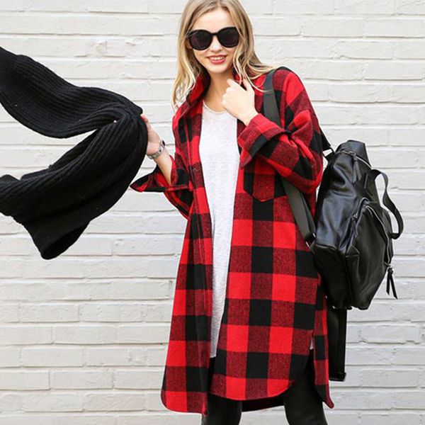 

autumn new arrival long flannel plaid shirt women plus size button up shirts long sleeve casual loose cotton blouse 201130, White