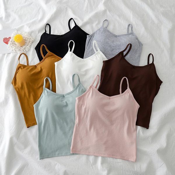 

women's tanks & camis heliar underwear cotton crop women solid street camisole bandage with straps spaghetti for women1, White