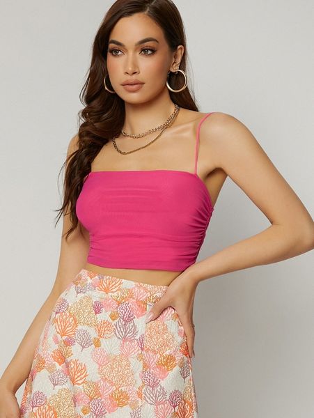 

solid ruched side cami crop e8mq#, White