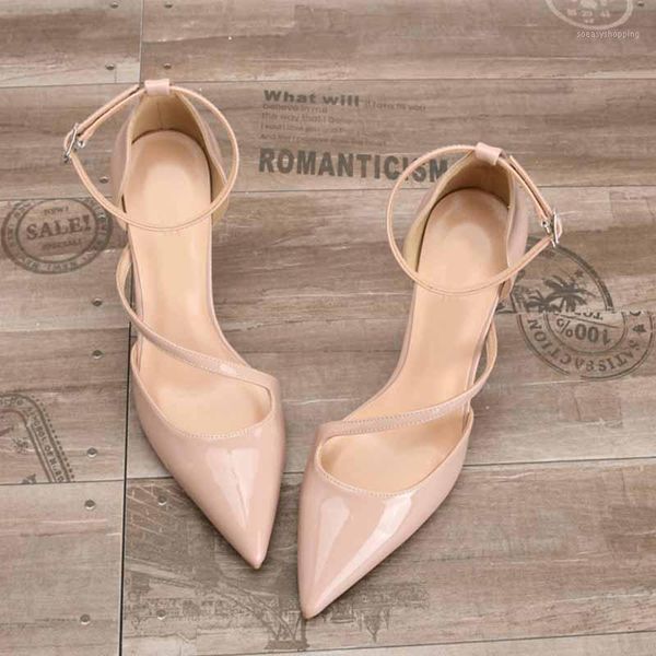 

new high heels wedding stiletto cross-tied shoes summer women patent leather shoes pointed toe pumps party1, Black