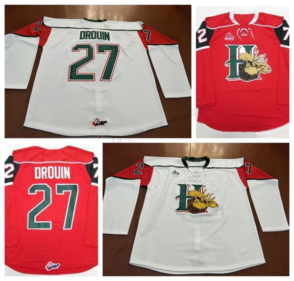 

custom retro #27 jonathan drouin mooseheads hockey jersey men's stitched white red any size 2xs-3xl 4xl 5xl name number jersey, Black;red