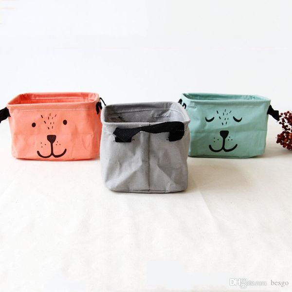 

multi-functional large capacity cotton linen storage basket home folding cartoon desksundries books storage baskets dh1041 t03