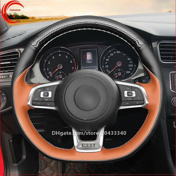 

hand-stitched leather car steering wheel cover for volkswagen scirocco 2014-2018