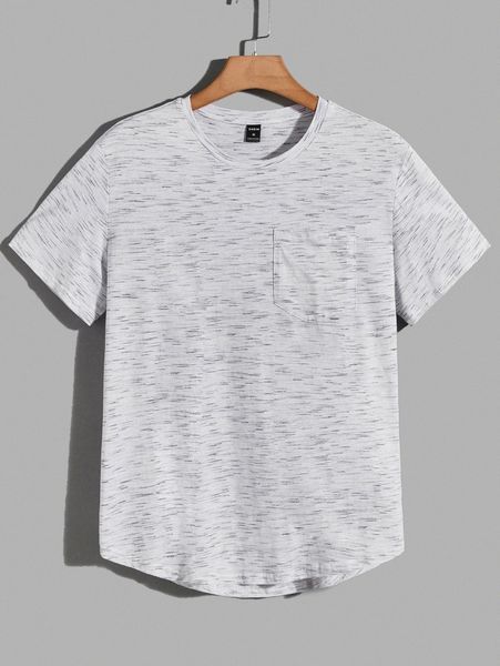 

men patch pocket marled knit tee 0461#, White;black