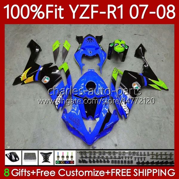 YAMAHA 100% Fit Köpekbalığı Mavi YZF-R1 YZF1000 YZF R1 2007-2008 Vücut 91NO.170 YZF-1000 YZF R 1 1000 CC YZF1 07 08 1000CC 2007 2008 Enjeksiyon Kalıp Kalıbı Üstü 2007 2008 Enjeksiyon Kalıp Kalıbı