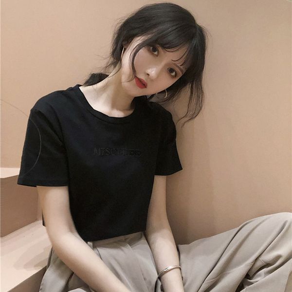 

письмо вышивку 2020 снаряжение студент outfittop студент clothessummer платье ткань новый корейский короткий рукав футболка самосовершенство, White