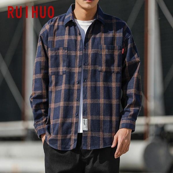 

ruihuo 2021 new spring long sleeve shirt men slim fit wool casual plaid shirts men clothing fashion brand plus size -5xl, White;black