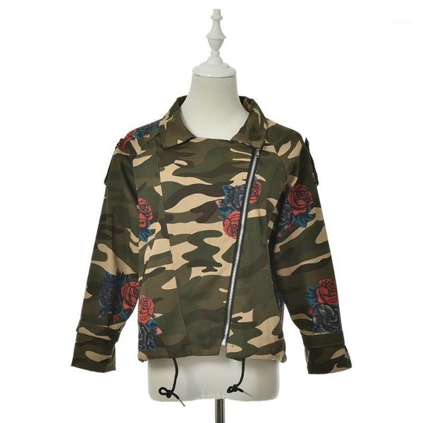 

new women jackets autumn winter army green camouflage floral printed zipper jeans coats for woman1, Black;brown