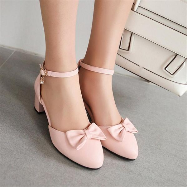 

pxelena sweet bowtie women block square med heels sandals ankle strap round toe lady dress party office shoes beige pink black