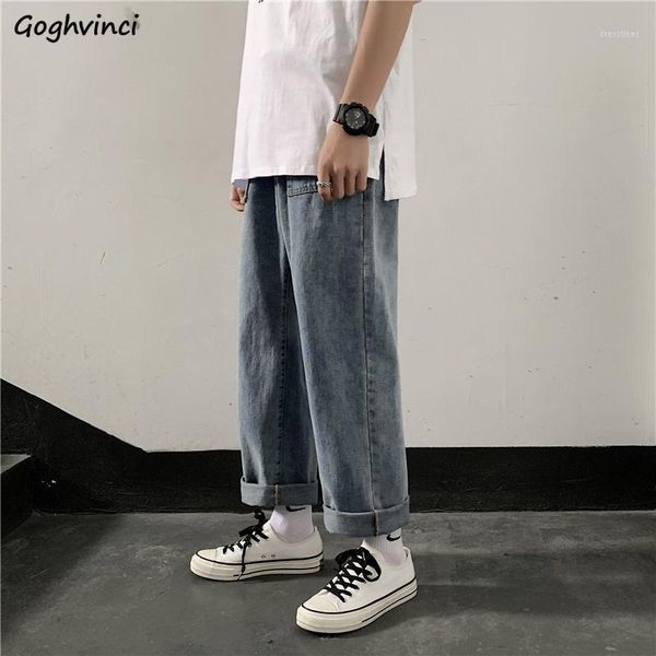 

men's jeans men baggy ankle-length plus size 3xl retro washed vintage leisure soft chic fashion daily streetwear korean style ulzzang1, Blue