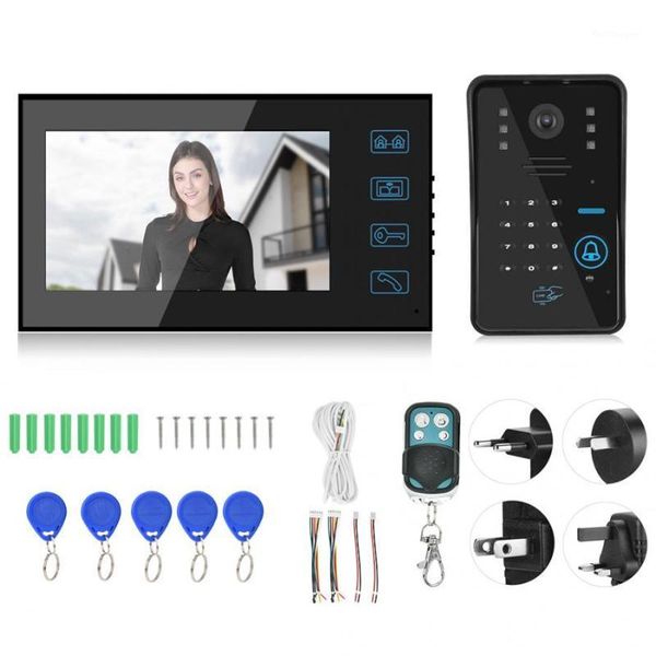

7in wired video doorbell password card remote control night vision doorphone 100-240v1