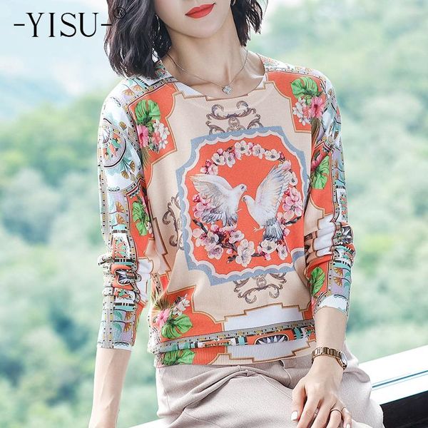 

yisu women sweater autumn winter loose pullovers 2020 new print jumper o-neck long sleeve casual knitted sweater women, White;black
