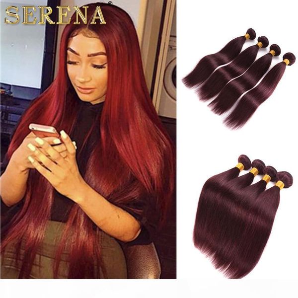 

color 99j red wine straight human hair weaves 4pcs lot 10-30inch burgundy color hair extension brazilian straight body wave human hair, Black
