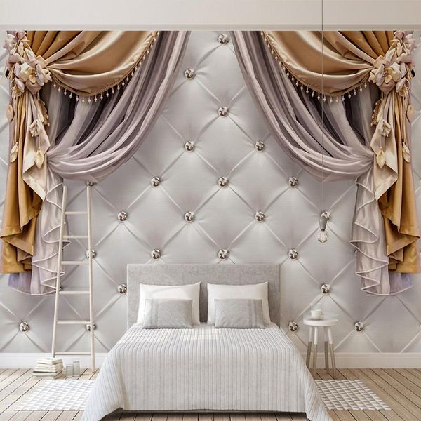 

custom any size 3d wallpaper modern european curtains soft backgrounds mural living room sofa bedroom home decor wall painting