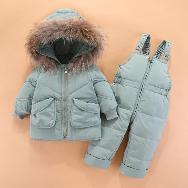 

olekid 2020 winter baby boys snowsuit hooded fur collar jacket coat down overalls infant snow suit toddler girl snow wear set, Blue;gray