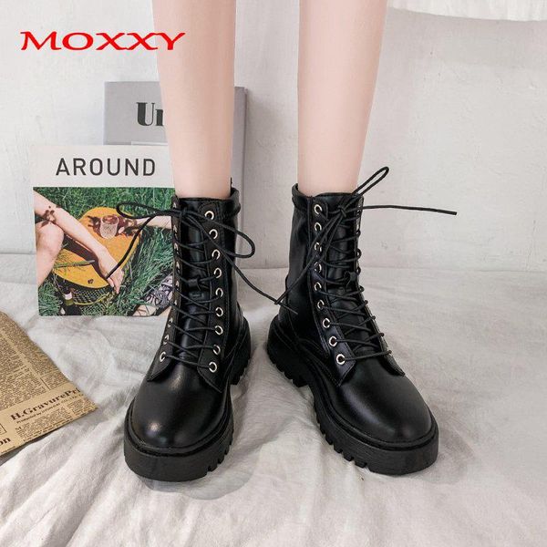 

moxxy women army boots autumn platform gothic motorcycle boots women shoes 2020 winter plush ankle for, Black