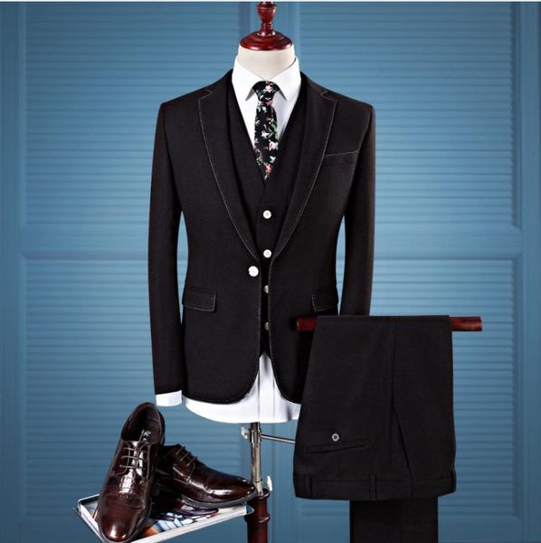 

men's suits & blazers (jacket+vest +pants) 2021 style men leisure business jacket wool wedding dress suit, White;black