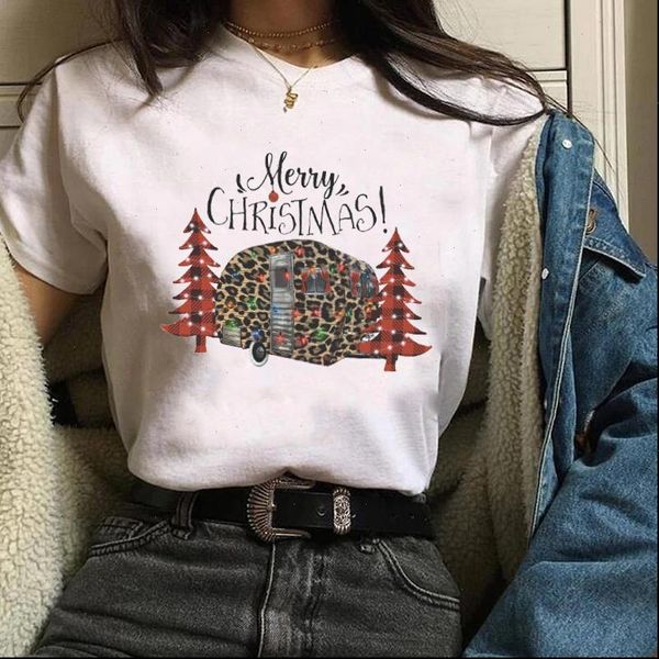 

women leopard car fashion holiday new year christmas tees ladies womens graphic female lady t shirt t shirt t shirts, White