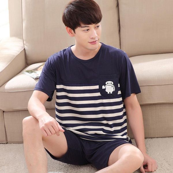 

yidanna plus size stripe sleep clothes short sleeve pajamas set for men sleepwear pyjamas cotton nightwear male nighties summer, Black;brown