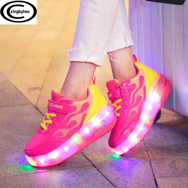 

kids shoes lights children roller skate sneakers with wheels glowing led light up for boys girls zapatillas con ruedas, Black