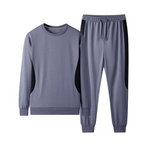 

new sportswear fattening spring autumn trend plus size casual long sleeve sweater men's loose two piece set, Gray