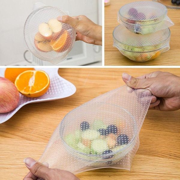 

storage bags useful 4pcs tool silicone wraps seal cover stretch cling film fresh to keep bags1