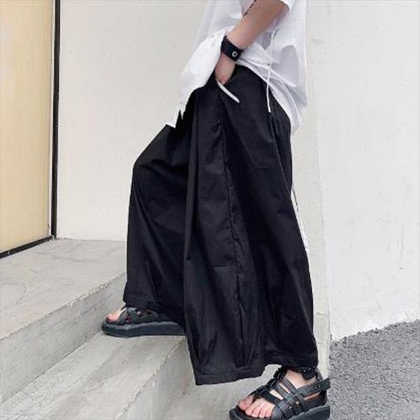 

men loose casual black wide leg pants male streetwear hip hop punk gothic skirt pants japan style kimono trousers