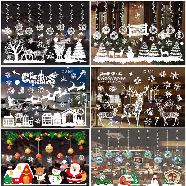 

2020 garland window sticker wall merry christmas decorations for home cristmas decor santa claus happy new year 2021 q1112