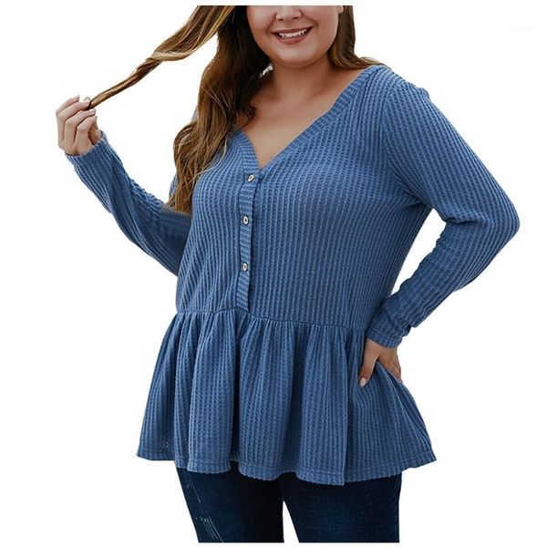 

autumn women v-neck elegant pleated shirt plus size ladies long sleeve solid color tee shirts with button fold casual 1, White