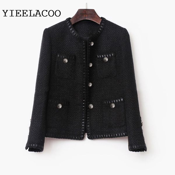 

black tweed women jacket spring / autumn / winter woolen coat new wool classic jacket ladies 201014, Black;brown