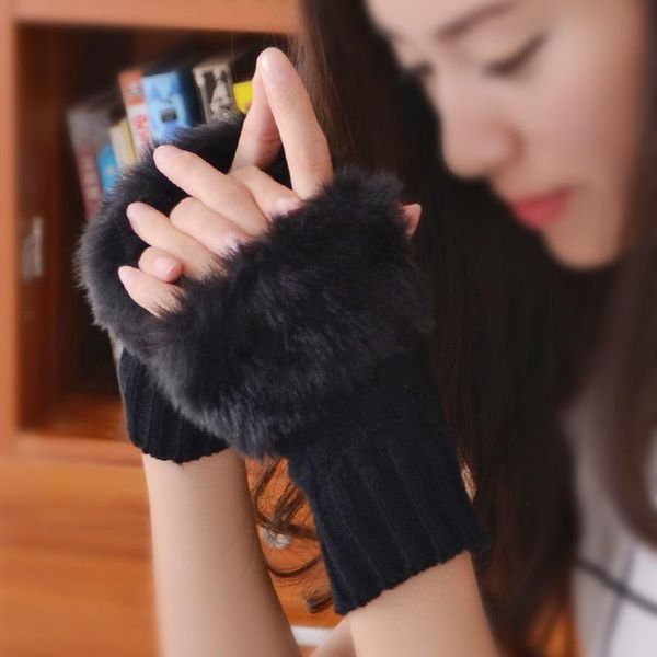 

new winter women arm warmer gloves fingerless gloves knitted faux fur mitten fur knitted trim wrist rabbit glove bbypwc alice_bag