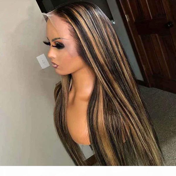 

new color 1b 27 mix color silky straight human hair wigs brazilian virgin hair 13x4 lace front wigs, Black;brown