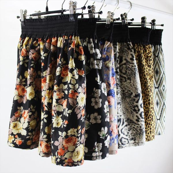 

2020 new fashion 1 pc women summer skirt  vintage mini chiffon print pleated high waist skirts short skirt, Black