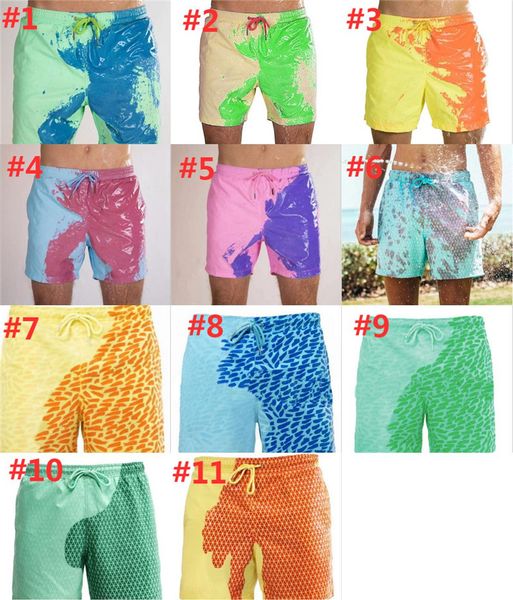 Shorts de praia masculino, calção de banho com mudança de cor mágica, roupa de banho de verão, secagem rápida