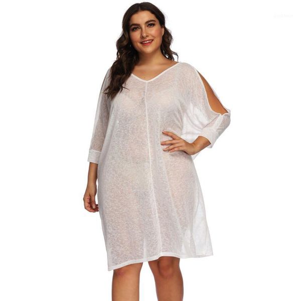 

cover-ups summer plus size see through beach midi dress women bathing suit bikini cover up swimwear beachwear female kaftan robe tunic1