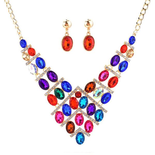 

earrings & necklace bridal wedding party jewelry sets crystal rhinestone pendant for women, Silver