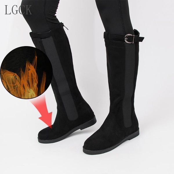 

boots plus size 34-43 fashion winter women riding low heel motorcycle shoes zip buckle autumn high long1, Black