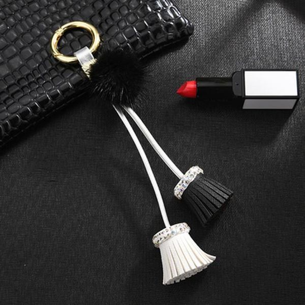 

new tassel keychain with mink fur ball gifts for women llaveros mujer car bag accessories keyring holder jewelry key chain eh350 h bbyvyn, Silver
