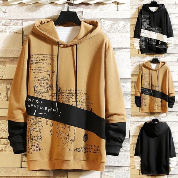 

patchwork letter print hoodies for men sweatshirts new style casual fashion long sleeves sweatershirt oversized hoodie, Black