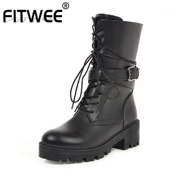 

fitwee women plus size 34-46 black white ankle boots platform chunky heels fashion motorcycle boots casual daily shoes woman1