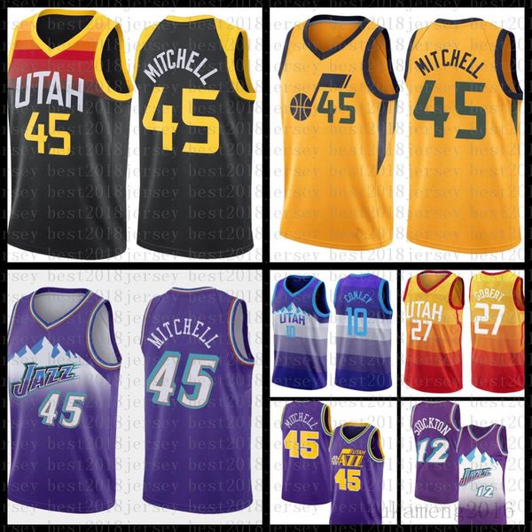 

2021 new basketball jersey utah jazz mens donovan 45 mitchell mesh retro rudy 27 gobert john 12 stockton youth karl 32 malone, Black;red