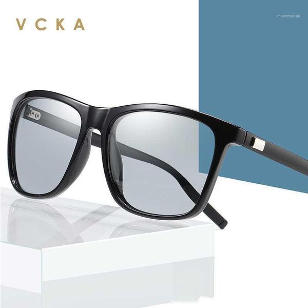 

vcka color change grey frame pchromic polarized sunglasses men square classic chameleon glaases transition lens eyewear1, White;black