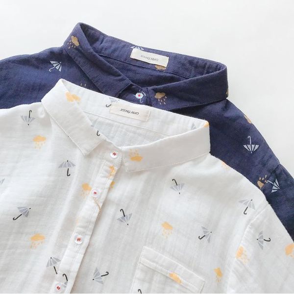 

2020 summer new shirt japanese small fresh sweet small umbrella printed double-layer cotton yarn short-sleeved women1, White
