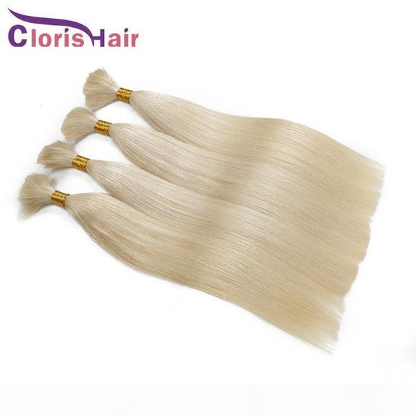 

unprocessed straight indian braiding hair extensions in bulk without weft 3 bundles #613 platinum blonde raw human hair weave bulk for braid, Black
