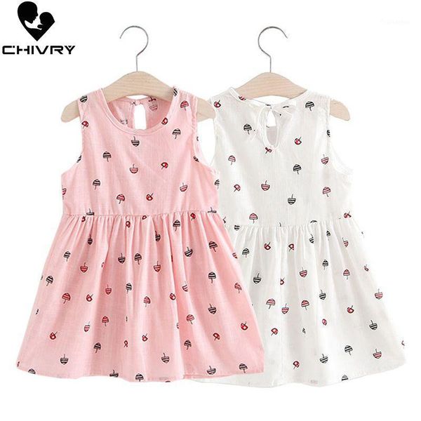 

children summer dresses kids baby girls sleeveless cute umbrella print o-neck a-line dress summer princess dresses for girls1, Red;yellow