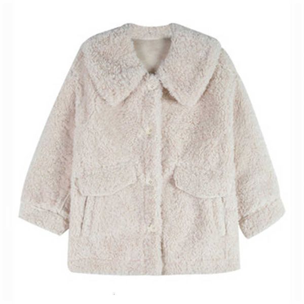 

women's wool coats 2020 new winter lambswool jacket loose plush plus size female outerwear trendy turndown collar ladies clothes, Black