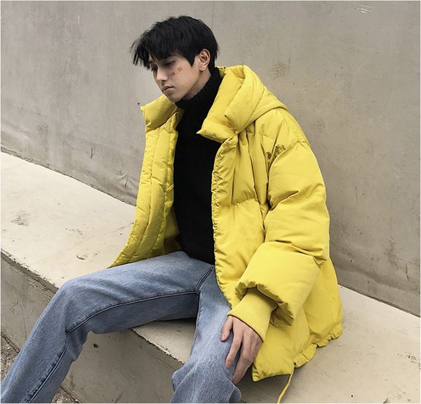 

2021 new men's oversize casual thicken parkas winter new harajuku man coat hooded solid color male warm clothing yzne, Black