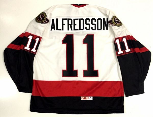 

#11 daniel alfredsson ottawa senators 1990s ccm maska replica jersey custom any name number men women youth, Black;red